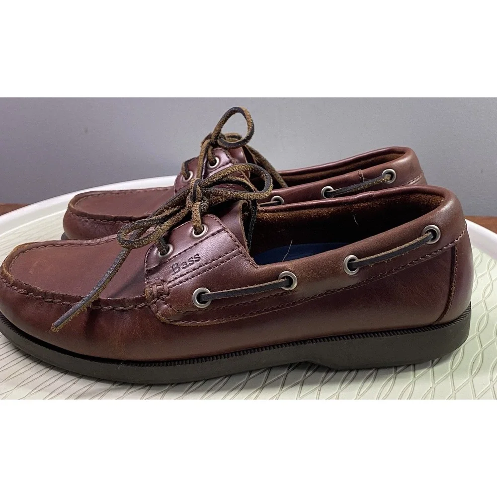 Bass Seafarer Brown Leather‎ Boat Shoes Men's Loafers Dress Shoes Flats Sz. 8.5W